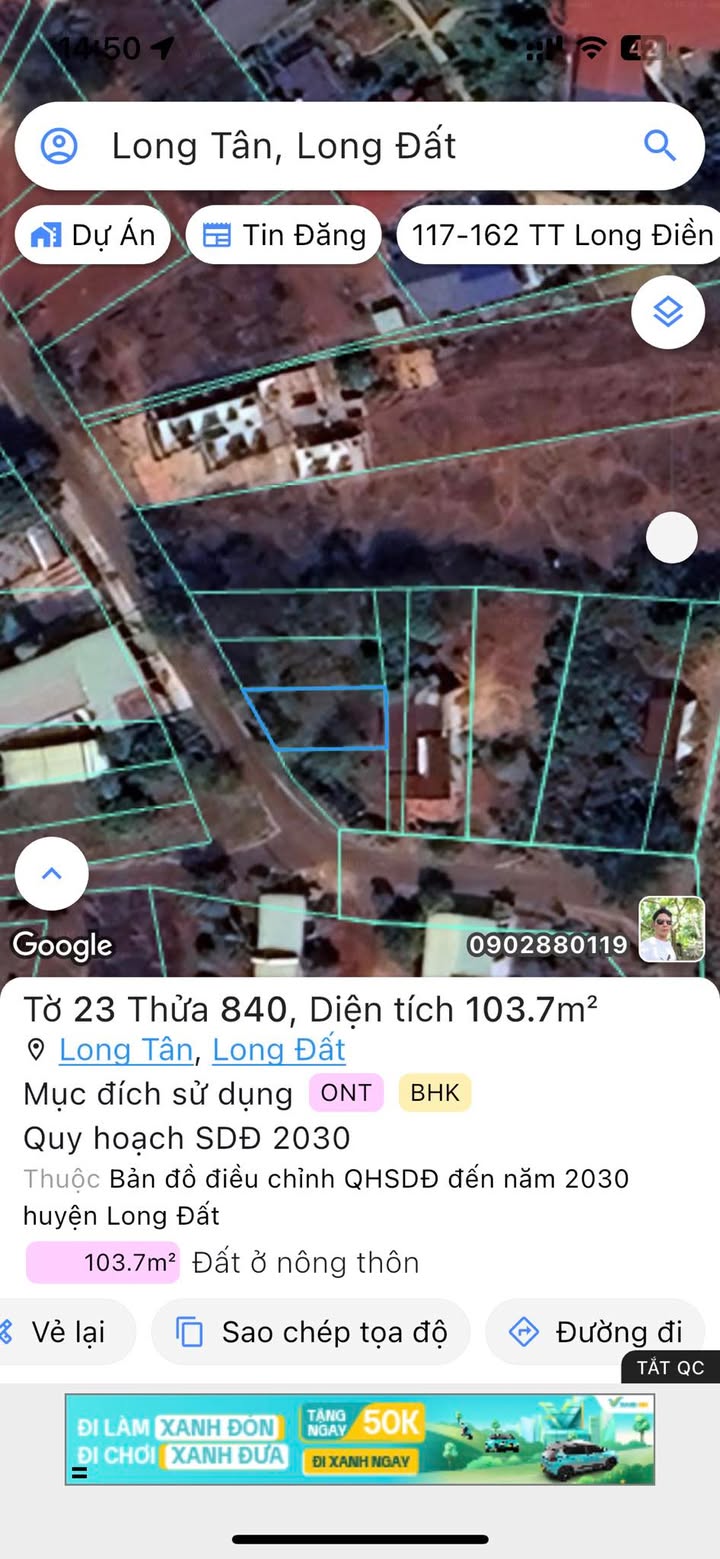 Đất nền liền kề Long Tân, Đất Đỏ 102m² giá 750 triệu - Vị trí gần công ty Dongin!