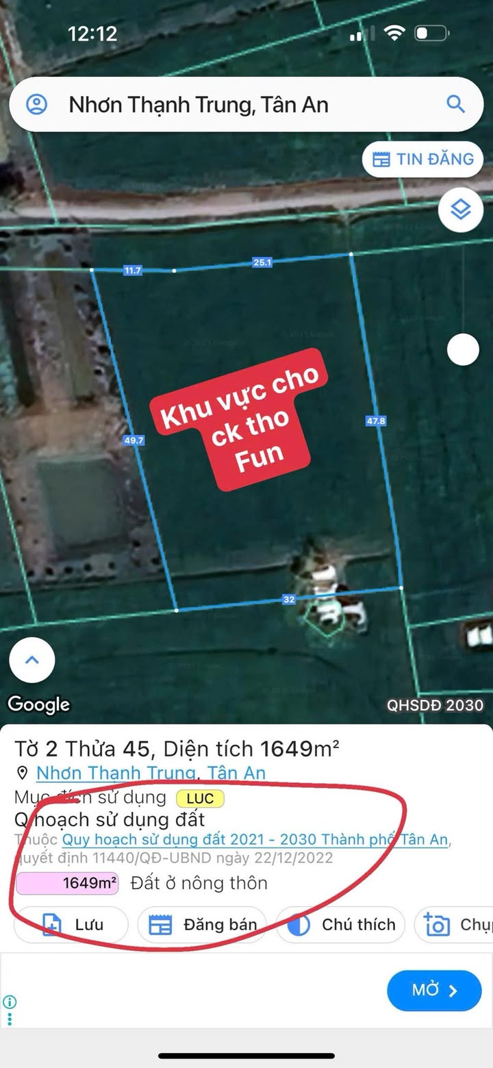Đất thổ cư Nhơn Thạnh Trung Tân An 1600m² giá 2 tỷ - Mặt tiền 35m, vị trí đắc địa!