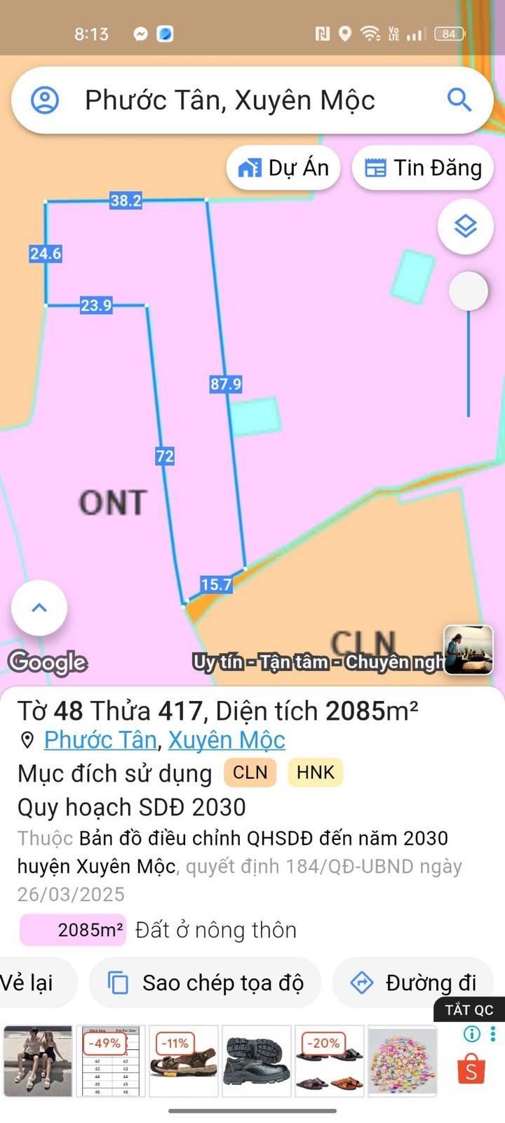 Đất nền Phước Tân, Xuyên Mộc, Bà Rịa - Vũng Tàu 2085m² giá 2.31 tỷ - Thích hợp làm homestay!