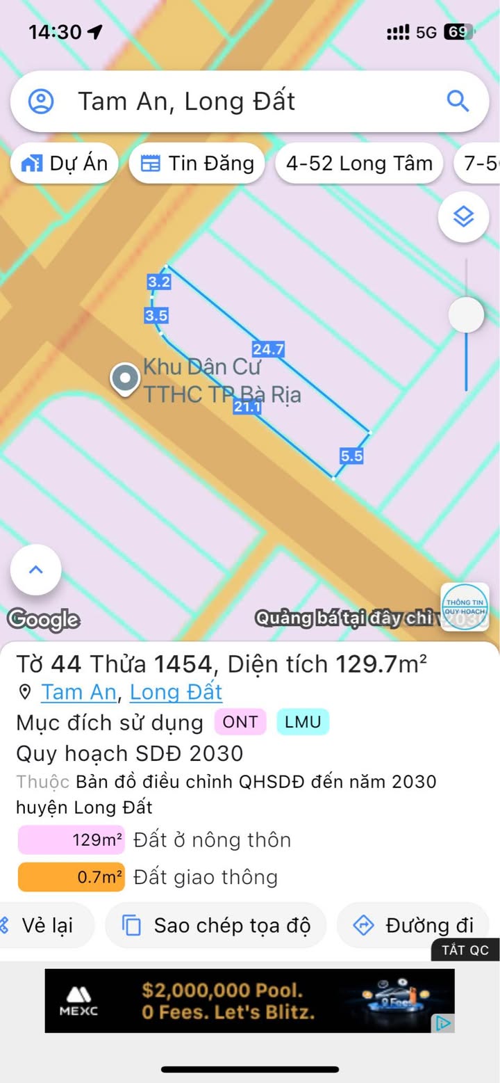 Đất lô góc An Ngãi, Long Điền 129m² giá 1.6 tỷ - Đầu tư sinh lời tuyệt vời!