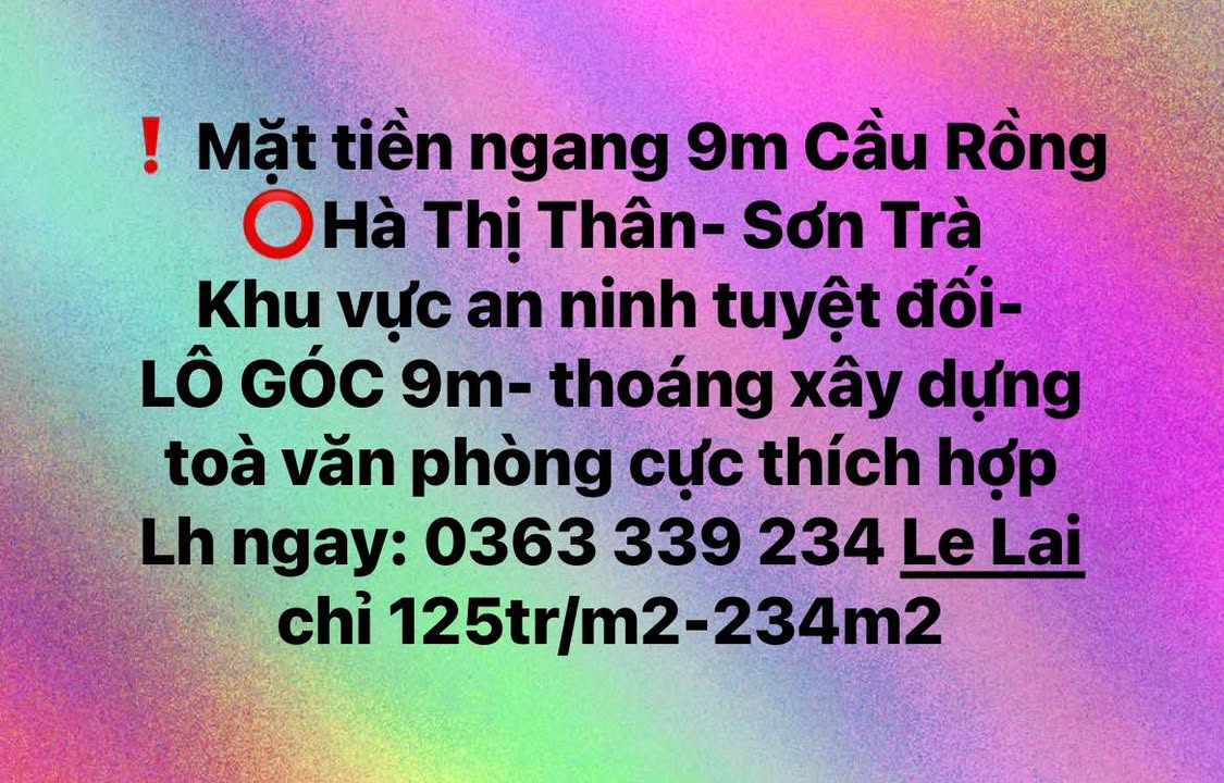Đất mặt tiền đường Hà Thị Thân, Sơn Trà 234m² giá 29.175 tỷ - Lô góc thoáng đẹp