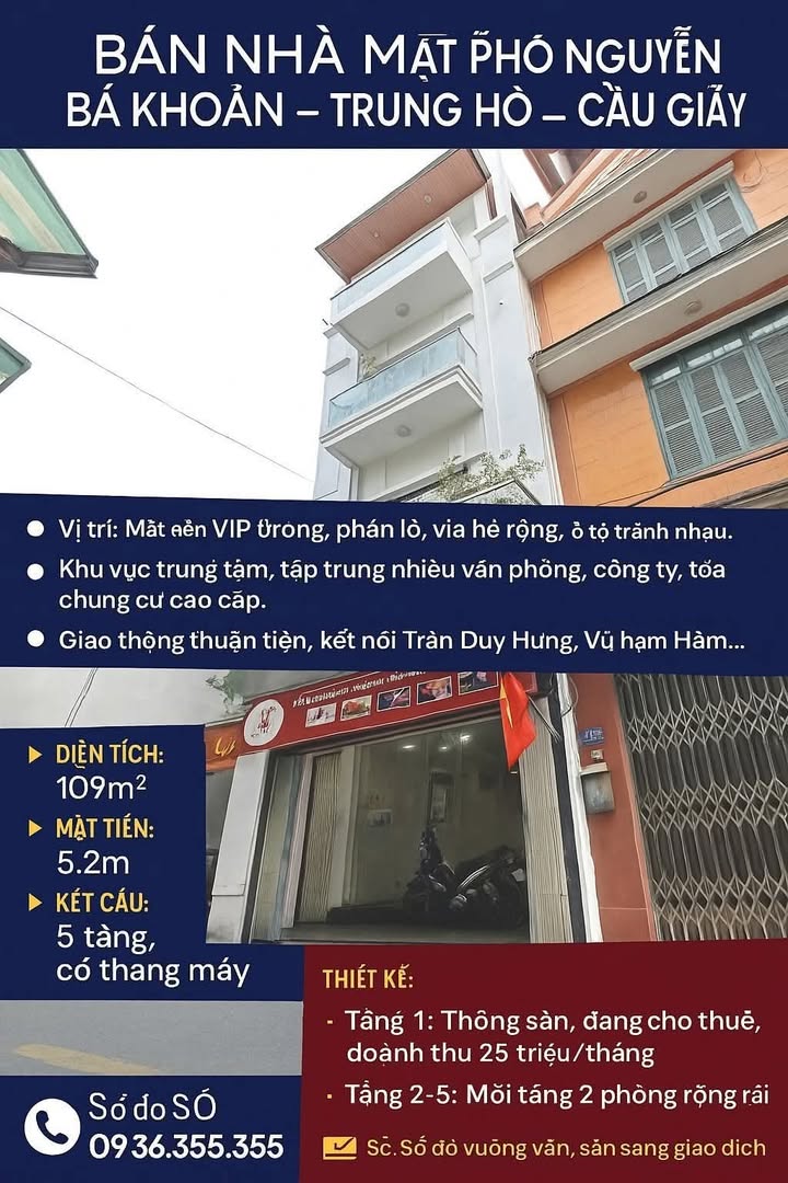 Nhà mặt phố Nguyễn Bá Khoản, Cầu Giấy, 109m² - Đầu tư sinh lời với thang máy hiện đại!