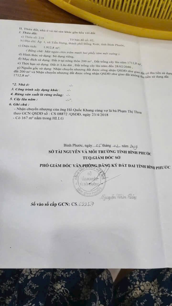 Đất nền 1920m² tại ấp 1, xã Tiến Hưng, Bình Phước - Cơ hội đầu tư hấp dẫn!