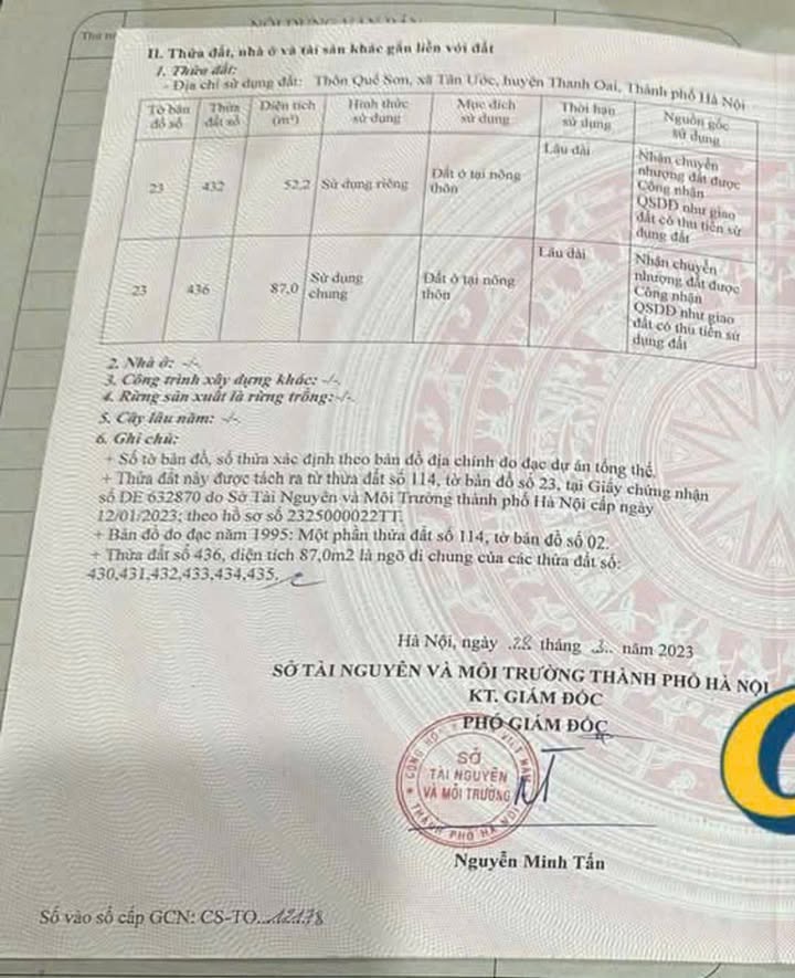 Đất thổ cư xã Dân Hòa, Thanh Oai, 52.2m² giá 2.45 tỷ - Đường ô tô đỗ cửa!