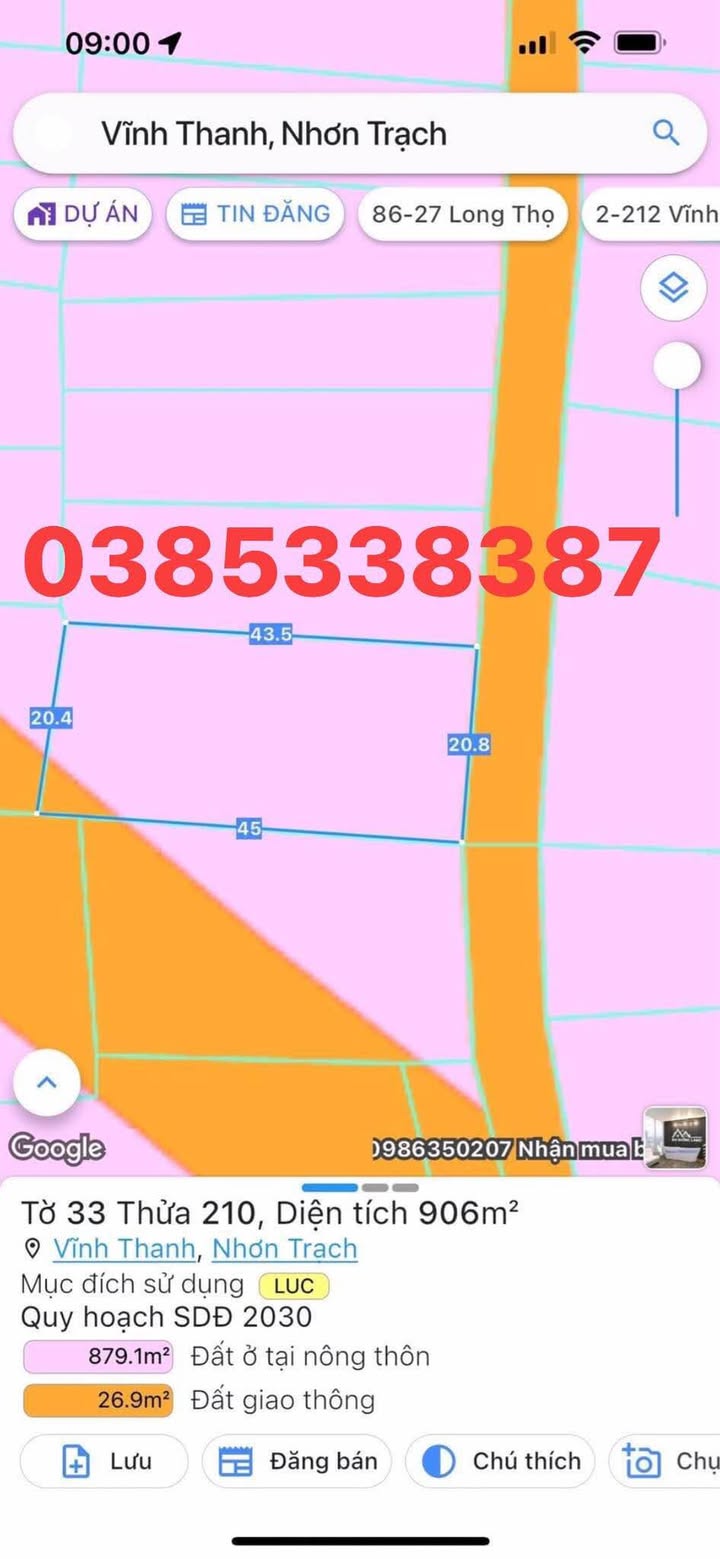 Đất nền Vĩnh Thanh, Nhơn Trạch 906m² giá 4.5 tỷ - Đầu tư sinh lời tốt!