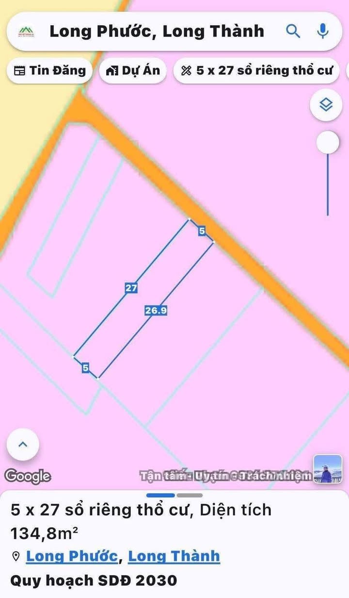 Đất thổ cư Long Phước 135m² giá 800 triệu - Sổ đỏ chính chủ, đường nhựa
