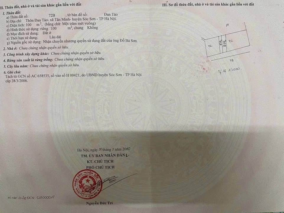 Đất nền 100m² Đan Tảo, Tân Minh - Sóc Sơn, Hà Nội - Chính chủ bán gấp!