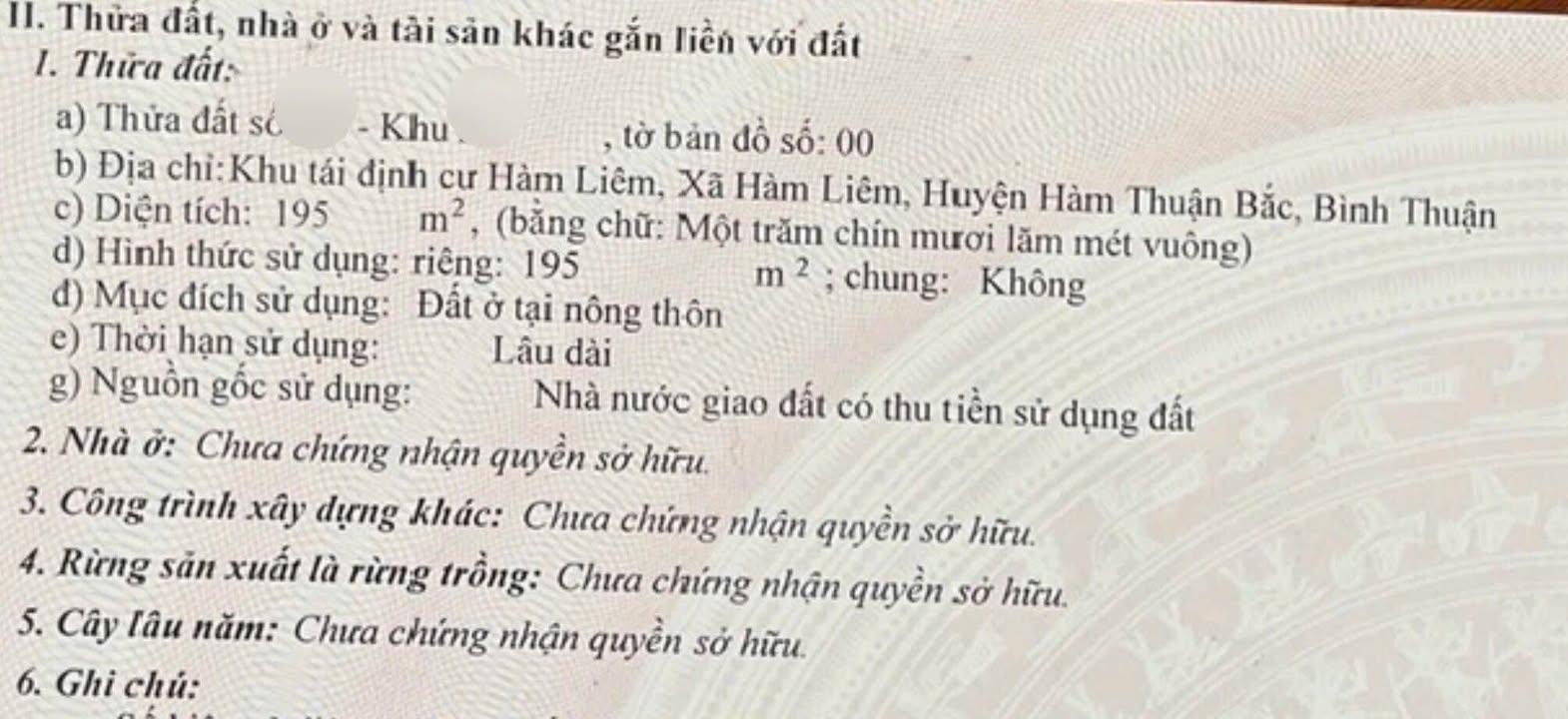 Đất nền Khu tái định cư Hàm Liêm, Phan Thiết 195m² giá chỉ 2.3 tỷ - Đầu tư sinh lời ngay!