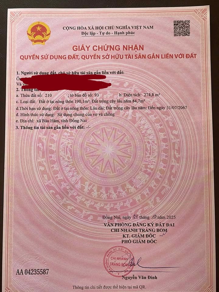 Đất mặt tiền đường 762 Trảng Bom 275m² giá 2.3 tỷ - Đầu tư sinh lời hấp dẫn!