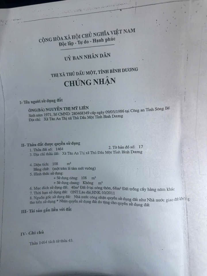 Đất thổ cư tại phường Phú An, TP Thủ Dầu Một 110m² giá 1.65 tỷ - Mặt tiền đắc địa, đầu tư sinh lời!