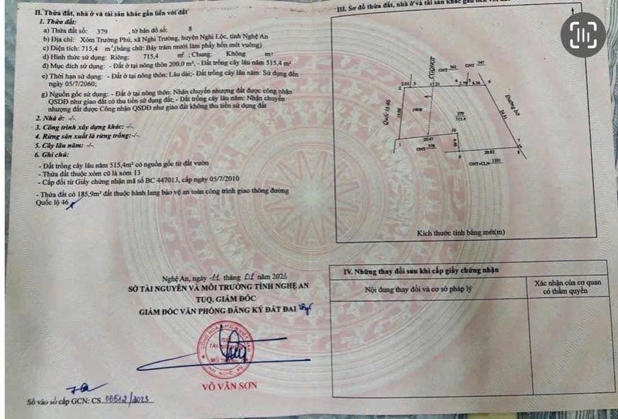 Đất nền Nghi Trường 715m² - Giá cực tốt cho đầu tư kho xưởng!