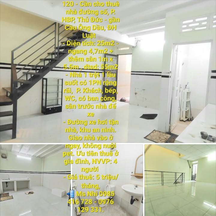 Nhà cho thuê 120 Đường Số, Thủ Đức - Diện tích 25m², Giá 5 triệu/tháng - Giao nhà ngay!