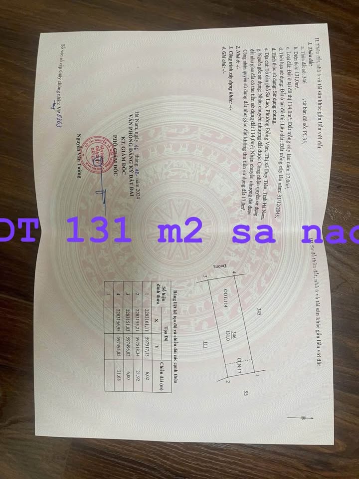 Đất thổ cư chính chủ khu phố Sa Lao, phường Đồng Văn - 131m² - Đầu tư sinh lời cao!