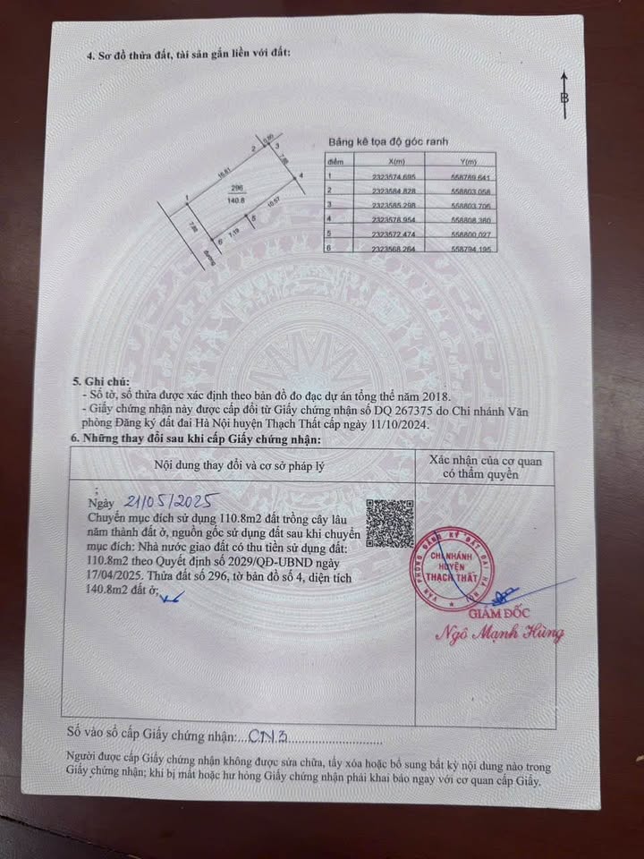 Đất thổ cư 140m² thôn Tam Cảnh, Hạ Bằng 4,2 tỷ - Vị trí vàng gần trường Đại học