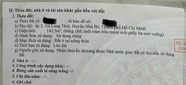 Đất nền Nhà Bè 141m² giá 5 tỷ - Xe ô tô tới cửa
