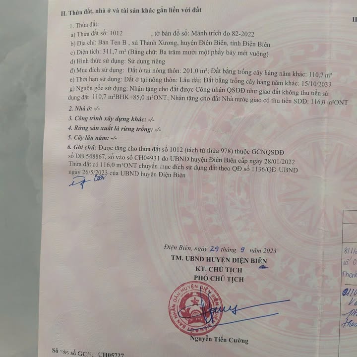 Bán đất tặng nhà sàn gỗ ở bản Ten B, xã Thanh Xương - 311.7m² chỉ 1.3 tỷ