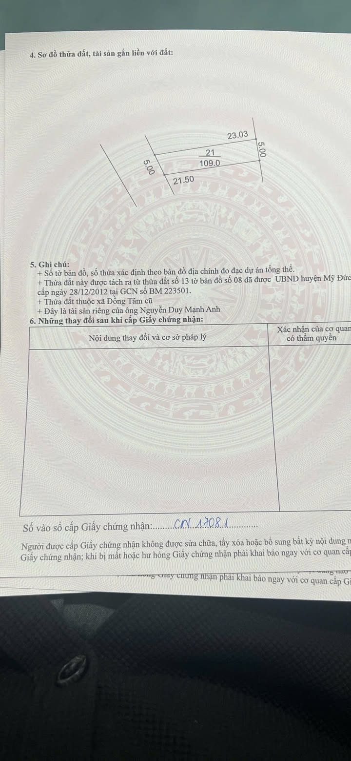 Bán đất chính chủ tại xã Phúc Sơn, huyện Mỹ Đức, 109m² - Đường ô tô vào tận nơi!