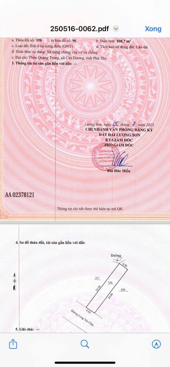 Đất thổ cư 108,7m² tại Cao Dương, Lương Sơn, Hòa Bình - Sổ đỏ chính chủ, giá thỏa thuận!