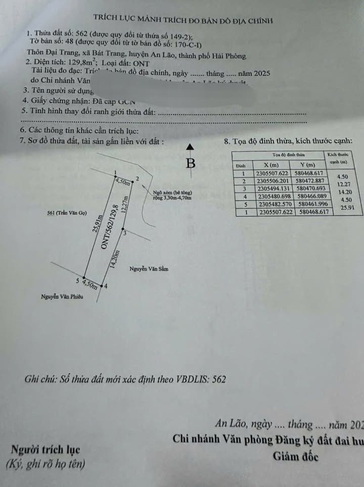 Đất nền An Trường, An Lão, Hải Phòng 129.8m² - Giá tốt, ô tô vào tận nơi!