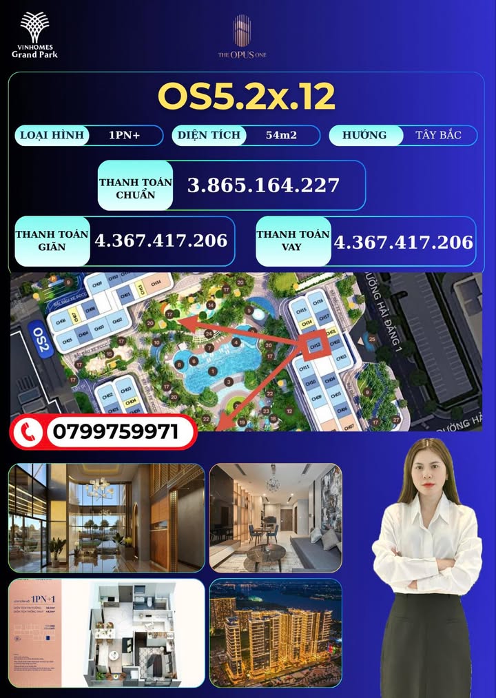 Căn hộ 1PN tại The Opus One, Thủ Đức 54m² giá chỉ 3.86 tỷ - View hồ bơi tuyệt đẹp!