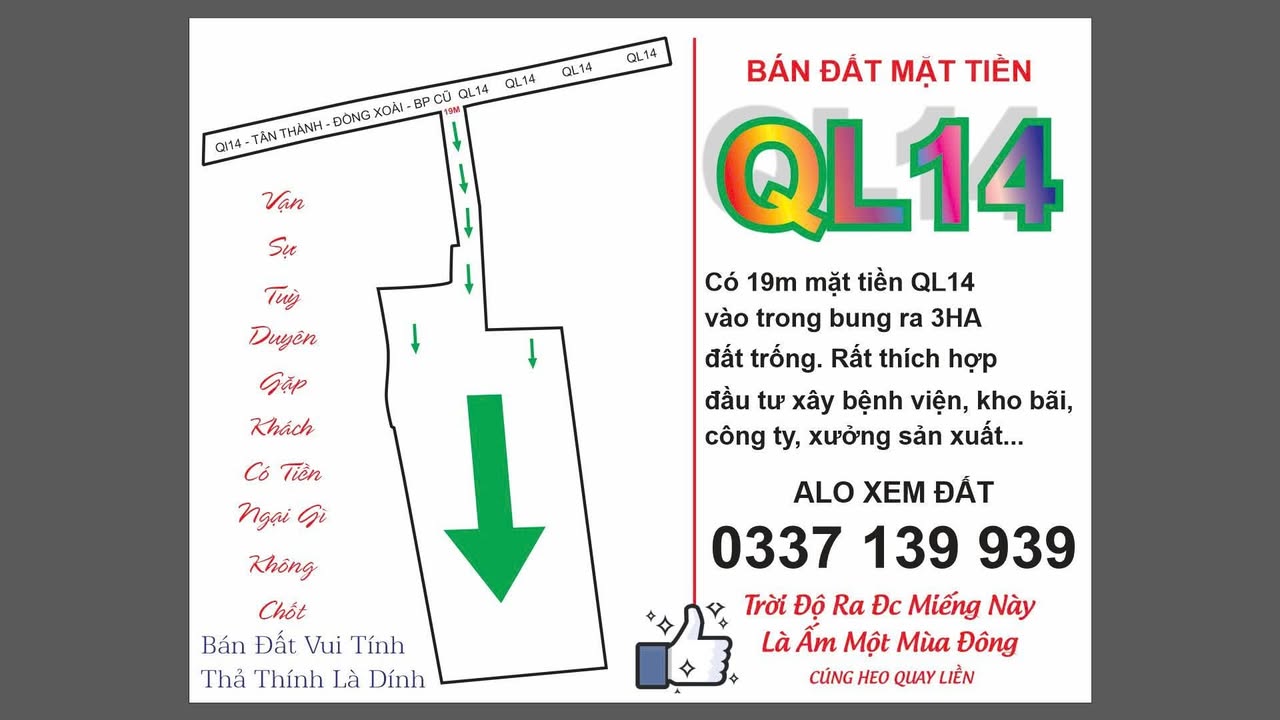 Đất mặt tiền Quốc Lộ 14, Tân Thành, Đồng Xoài 30.000m² - Cơ hội đầu tư hấp dẫn!