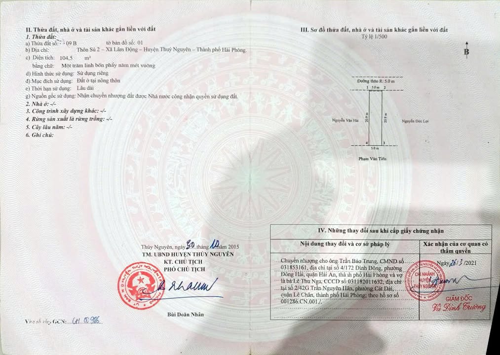 Bán lô đất 104.5m² tại Thôn Sú 2, Xã Lâm Động, Hải Phòng - Đầu tư lý tưởng giá 3 tỷ!