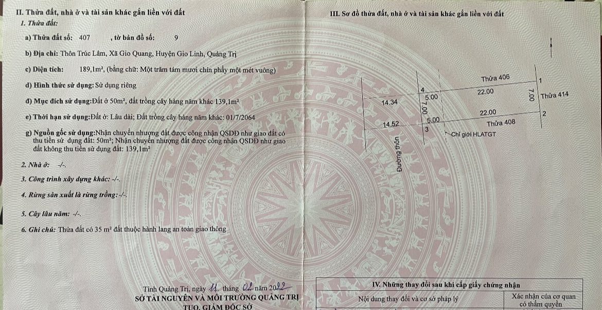 Đất nền tại khu TĐC Gio Quang 189m² giá tốt - Đầu tư sinh lời ngay!