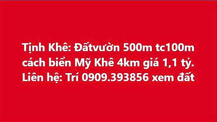 Đất mặt tiền 500.2m² xã Tịnh Khê giá 1,1 tỷ - Đầu tư lý tưởng!