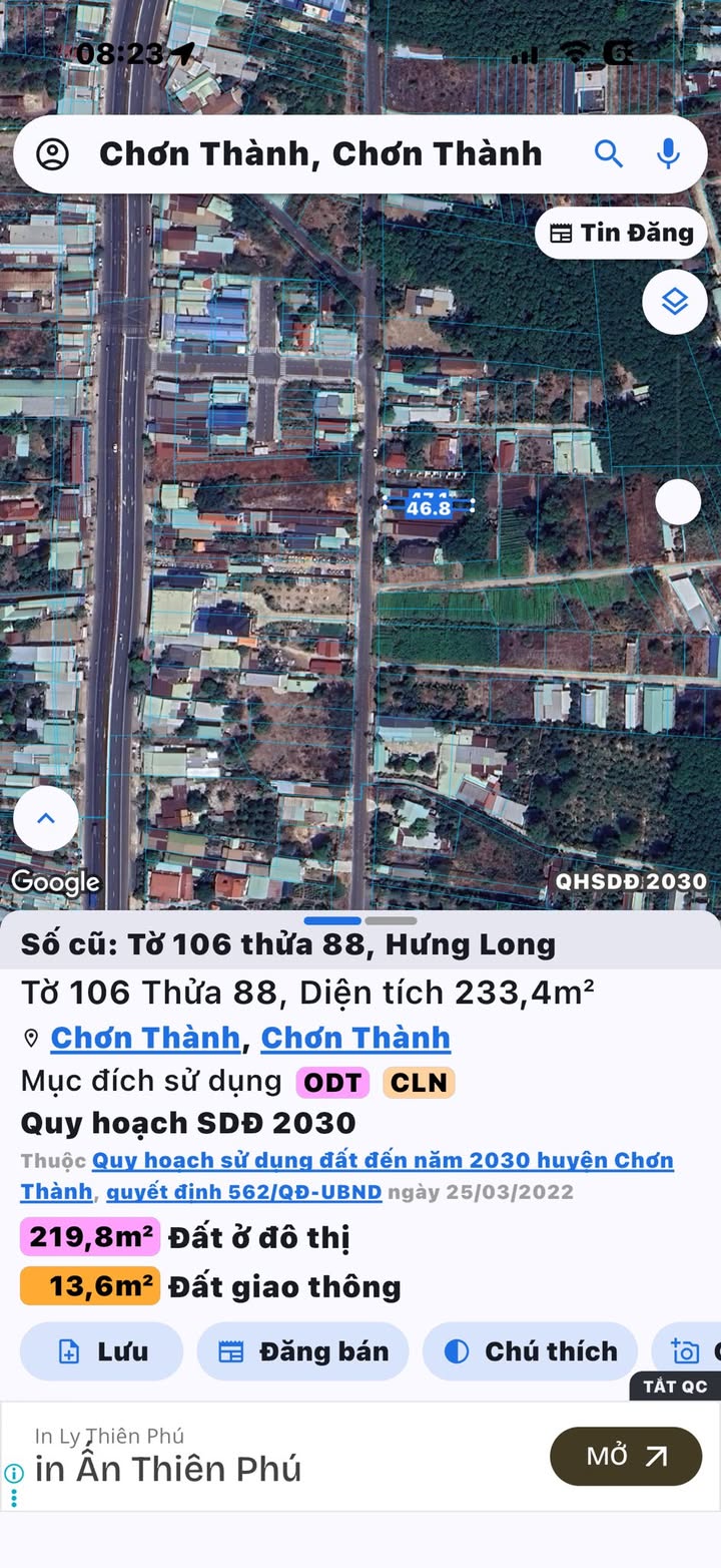 Đất nền mặt tiền đường Tô Hiến Thành Chơn Thành 225m² - Giá đầu tư hấp dẫn!