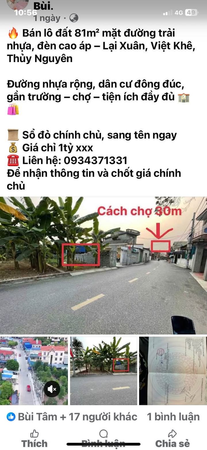 Đất nền Lại Xuân Thủy Nguyên 81m² giá 1 tỷ - Sổ đỏ chính chủ sẵn sàng chuyển nhượng!