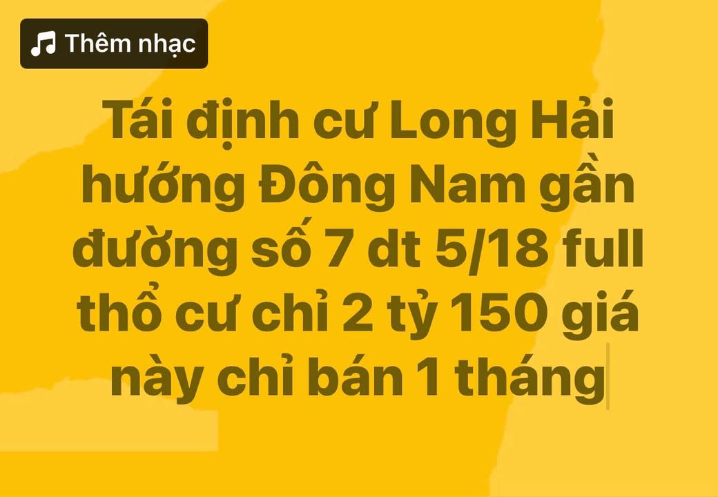 Đất Tái Định Cư Long Hải 90m² giá 2.15 tỷ - Đầu tư sinh lời nhanh chóng!