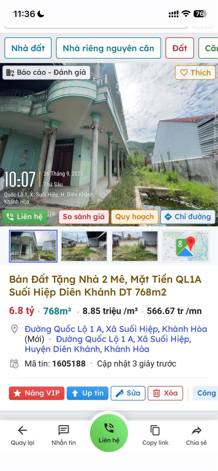 Đất mặt tiền Quốc lộ 1A, Xã Suối Hiệp, Diên Khánh 768m² - Giá thỏa thuận hấp dẫn!