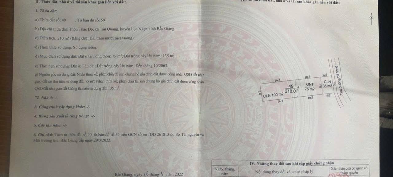 Đất thổ cư Tân Quang Lục Ngạn 210m² giá chỉ 400 triệu - Thế đất cao, đường thông thoáng!