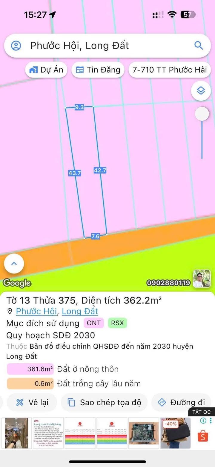 Đất nền Phước Hội, Đất Đỏ 301m² giá 1.3 tỷ - Cơ hội đầu tư tuyệt vời!