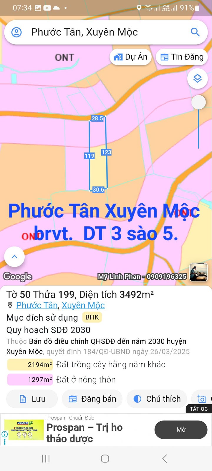 Đất nền Phước Tân, Xuyên Mộc 35.000m² giá 3.325 tỷ - Chính chủ bán gấp!