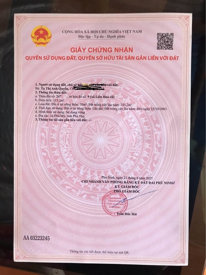 Đất nền Phú Mỹ 315m² giá 1 tỷ - Hướng Đông Nam, gần tiện ích