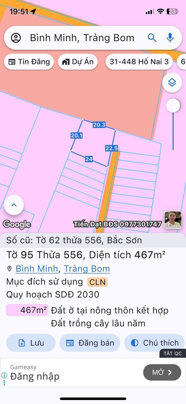 Đất nền Bắc Sơn Trảng Bom 467m² giá 1.8 tỷ - Sổ hồng riêng, hai mặt tiền