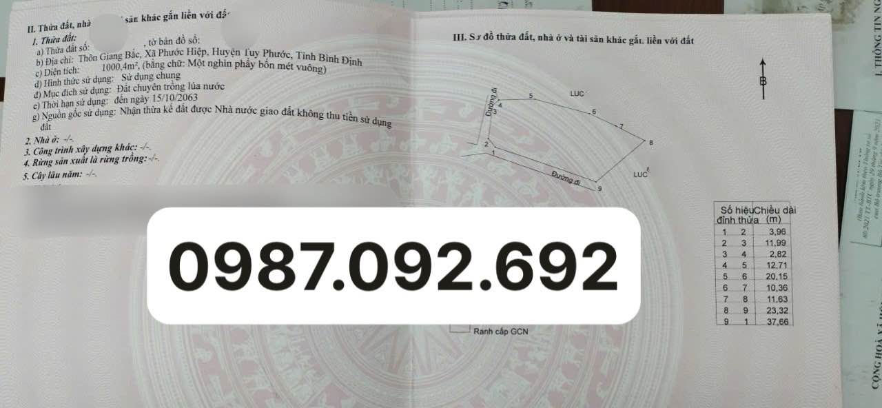 Đất thổ cư Phước Hiệp 1000m² giá thỏa thuận - Đường bê tông rộng rãi, pháp lý rõ ràng!