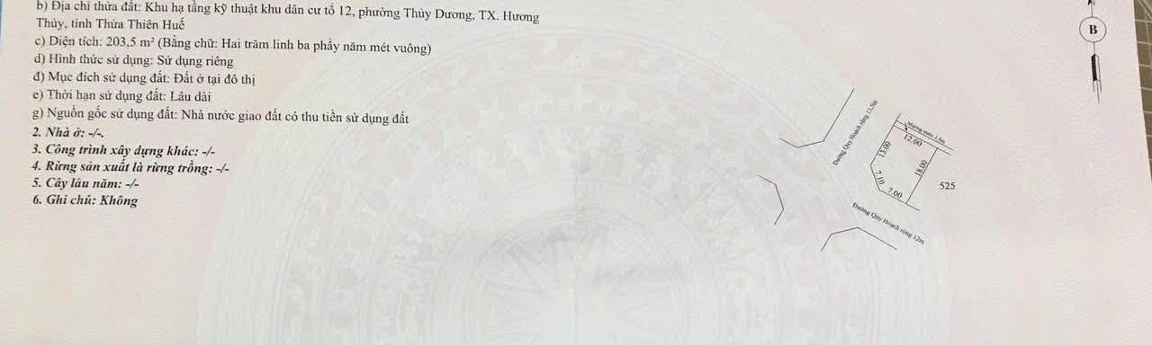 Đất 2 mặt tiền Trưng Nữ Vương, Thủy Dương 203,5m² giá 4 tỷ - Tiềm năng đầu tư cao!