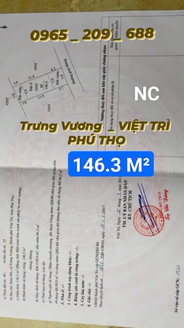Đất chính chủ đường Trưng Vương, Việt Trì 146m² giá 4.8 tỷ - Cơ hội đầu tư hấp dẫn!