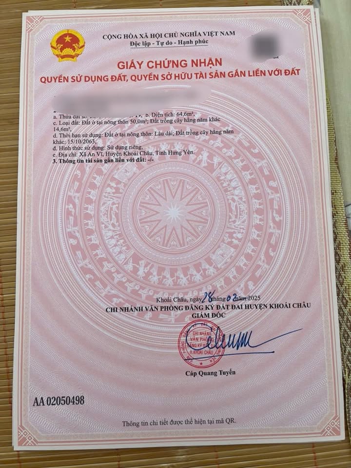 Đất nền Thôn An Thái, Khoái Châu 64m² chỉ 1.3 tỷ - Sổ đỏ chính chủ