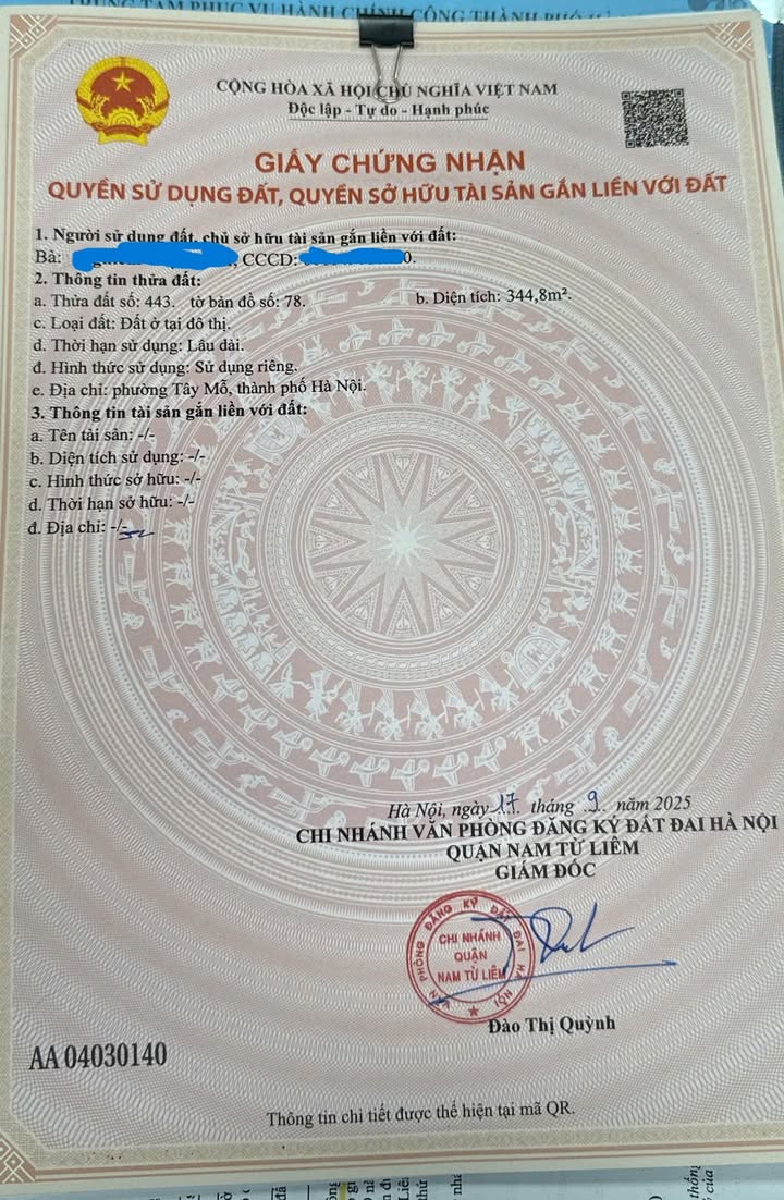 Đất nền TDP Phú Thứ, Tây Mỗ 152m² giá 22.8 tỷ - Sổ đỏ chính chủ, thương lượng tốt!