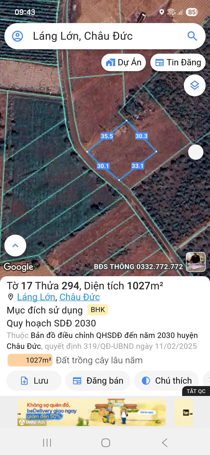 Đất nền Láng Lớn Châu Đức 2600m² giá 2.5 tỷ - Sổ đỏ chính chủ