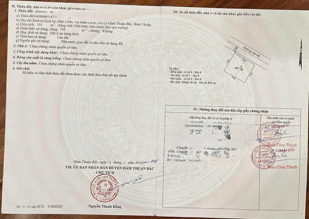 Đất nền Khu tái định cư Hàm Liêm 195m² giá 2 tỷ - Cơ hội đầu tư tuyệt vời!