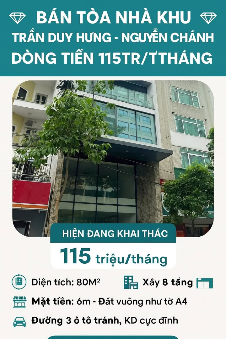 Bán tòa nhà mặt phố Trần Duy Hưng, Cầu Giấy, 80m² giá 40 tỷ - Dòng tiền 115 triệu/tháng!