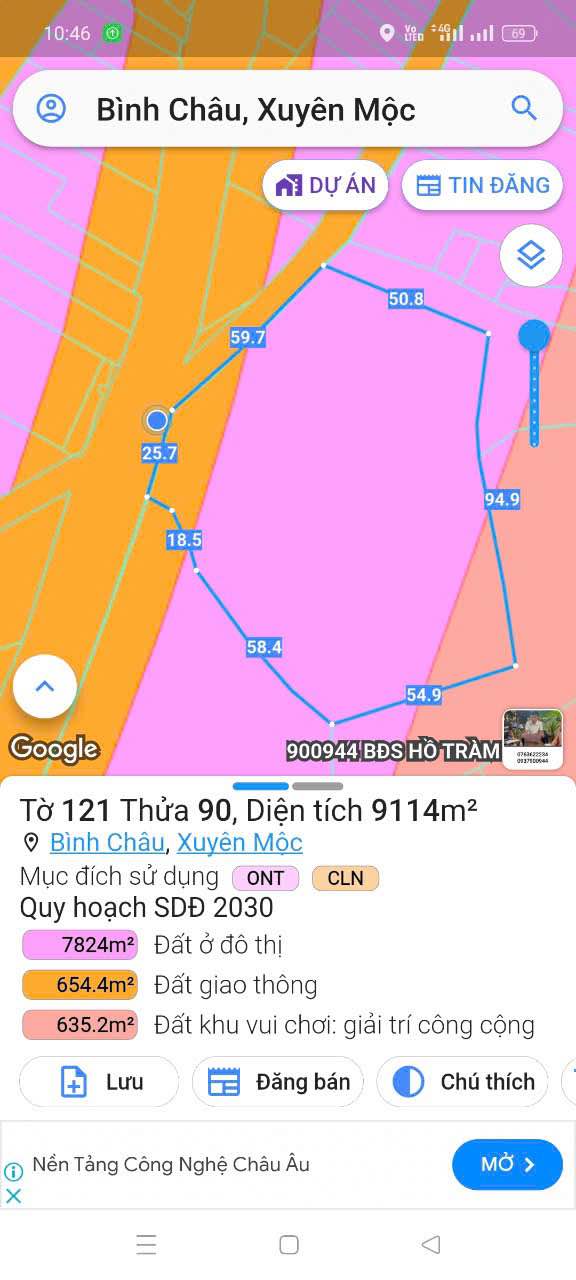 Đất nền Quốc lộ 55, xã Bình Châu 8500m² giá 29.75 tỷ - Cơ hội đầu tư sinh lời!