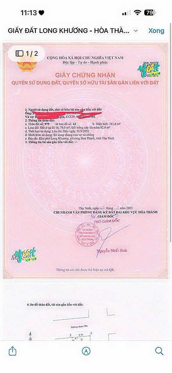 Đất nền Hòa Thành Tây Ninh 167m² giá 930 triệu - Mặt tiền nhựa, chính chủ!