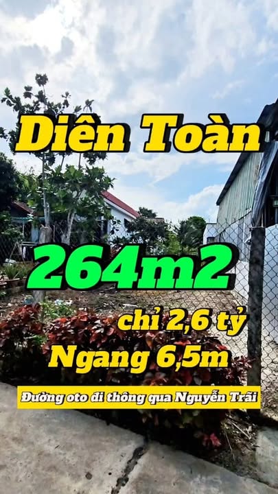 Đất thổ cư Diên Toàn, Diên Khánh 264m² giá 2.6 tỷ - Đường ô tô thông thoáng!