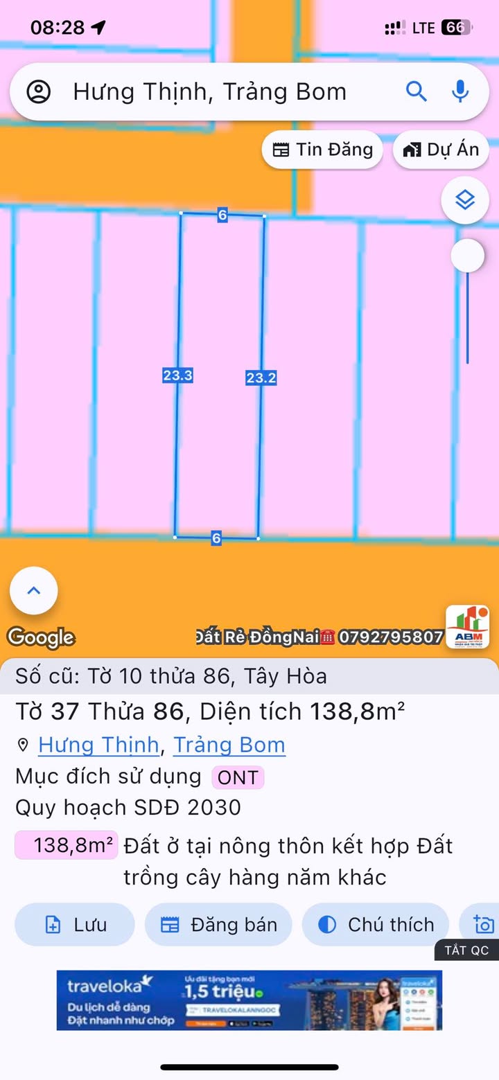 Đất nền Tây Hoà Trảng Bom 138m² giá 1.1 tỷ - Full thổ cư, mặt tiền nhựa