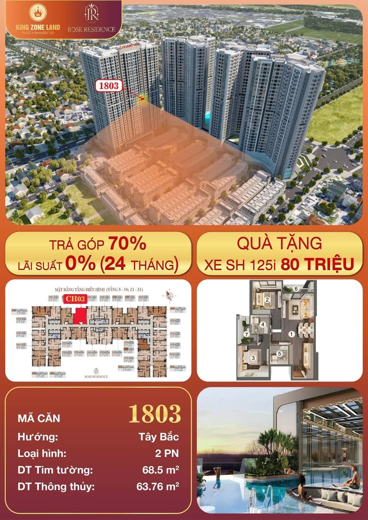 Căn hộ Rose Residence Lê Chân 63m² giá 3 tỷ - View Tây Bắc tuyệt đẹp!